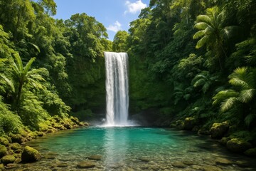 Majestic Waterfall for Travel Inspiration and Adventure Tourism Marketing, Tropical Paradise for Relaxation and Wellbeing, Nature Photography for Destination Branding.
