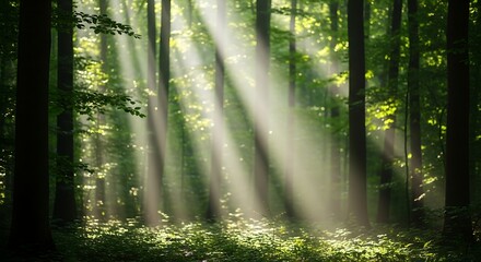 Forest Sunlight Rays Through Trees