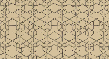 Hand-drawn intricate geometric pattern with interlocking lines on a textured paper background. Abstract ornamental vector.