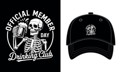 Fototapeta premium Official Member Drinking Club – Skeleton Beer Mug Funny Cap Design 