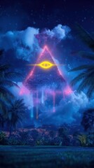 Mysterious pyramid with an eye in a night sky.