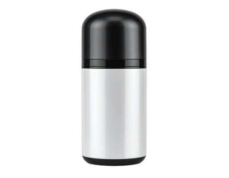 White bottle black cap container product shot on transparent background