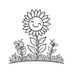 Hand-Drawn Black and White Floral Coloring Page – Vector Line Art Illustration for Kids and Adults

