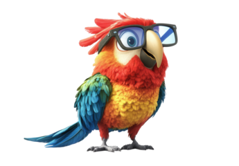 Smart parrot wearing glasses looking stylish and confident, ready for fun and adventure