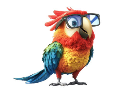 Smart parrot wearing glasses looking stylish and confident, ready for fun and adventure
