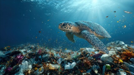 Obraz premium Ocean Pollution: A Turtle's Plea
