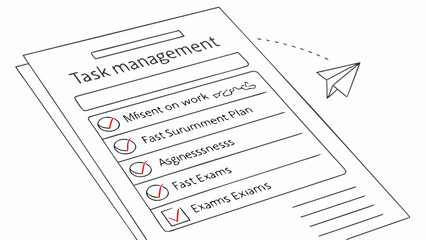 Obraz premium Task management checklist for work and exams with paper airplane for productivity and organization tools