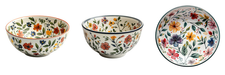 Set of salad bowl with a floral pattern, isolated