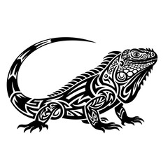Obraz premium A stylized black and white illustration of an iguana with intricate tribal patterns.
