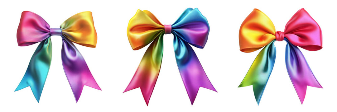 Set of rainbow ribbon bow, isolated