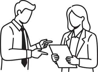 Two colleagues discussing documents with man pointing illustrating collaboration and information exchange