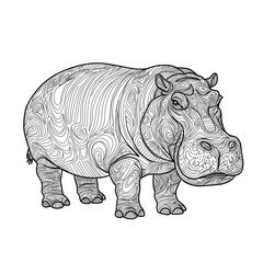 Obraz premium Artistic line sketch of hippo with swirling pattern