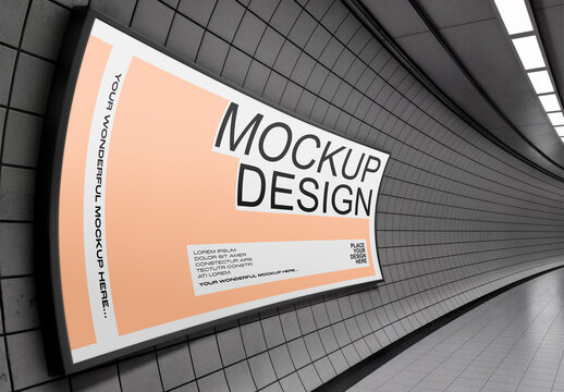 Curved Billboard Mockup in Tunnel