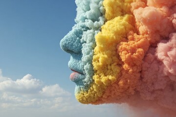Colorful Cloud Person Profile Against a Blue Sky