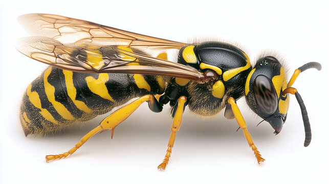 Close-up illustration of a yellow jacket wasp on white background