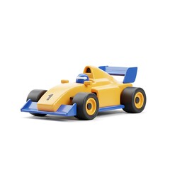 3D yellow formula race car toy