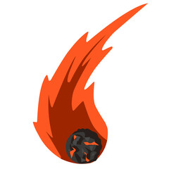Burning flame,falling fireball burning, falling meteor, comet asteroid vector