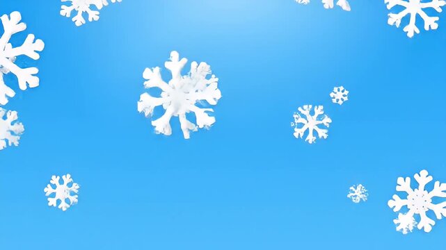 Scattered white snowflakes on a solid light blue background
