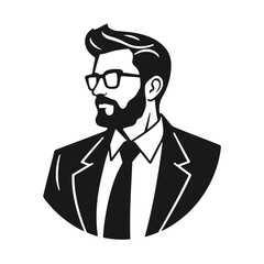 Man icon, businessman avatar vector, office worker icon, hipster face design, graphic male portrait, businessman avatar, bearded man, office worker, hipster face, male portrait