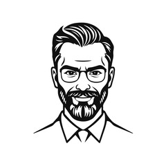 Man icon, businessman avatar vector, office worker icon, hipster face design, graphic male portrait, businessman avatar, bearded man, office worker, hipster face, male portrait