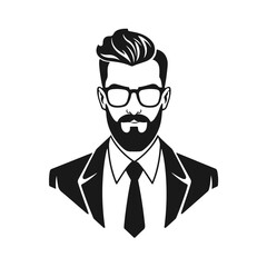 Man icon, businessman avatar vector, office worker icon, hipster face design, graphic male portrait, businessman avatar, bearded man, office worker, hipster face, male portrait