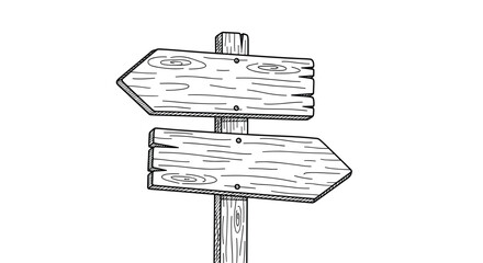 Rustic wooden directional signpost with arrows pointing left and right indicating different paths to choose