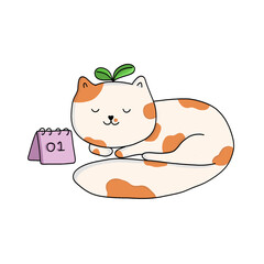 Cute Sleeping Cat with Calendar