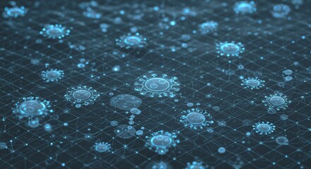Digital virus cells analyzed by ai diagnose potential infection spread.