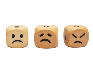 Emotional dice expressing sadness and anger, perfect for conveying difficult feelings and concepts