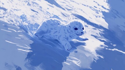 A  cute,  baby  seal  playing  in  the  icy  water.