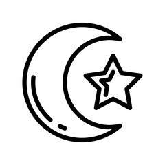 Crescent Moon and Star icon single thin line