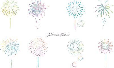 シンプルな水彩の打ち上げ花火のベクターイラストセット3