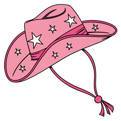 pink cowboy hat with stars cartoon illustratio