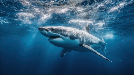 Fototapeta premium Majestic Great White Shark Underwater