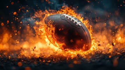 Burning American football. Fire embers particles Fire sparks a background