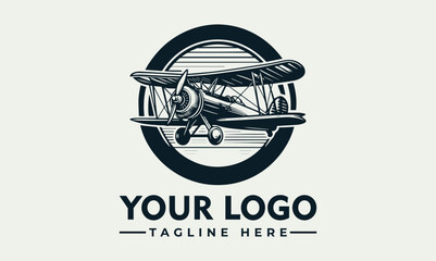 Vintage biplane illustration inside a circular emblem design, ready for logo use. © nuaari