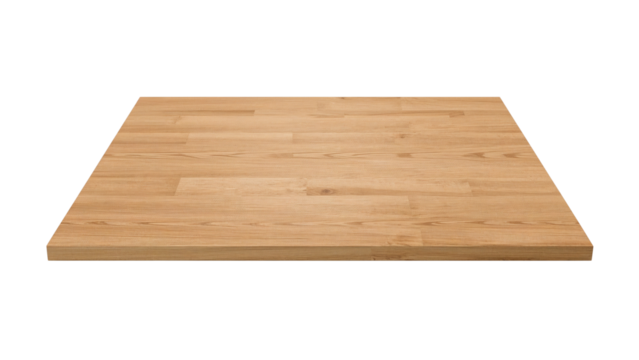 Minimalist wooden tabletop on transparent backdrop ideal for product showcase and design mockup