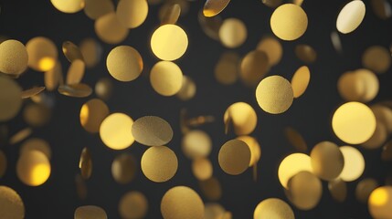 Fototapeta premium Golden confetti floating in midair against a dark backdrop, capturing a festive and lively moment.