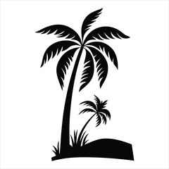 Palm Tree Silhouette Vector Illustration of Tropical Beach Scenery
