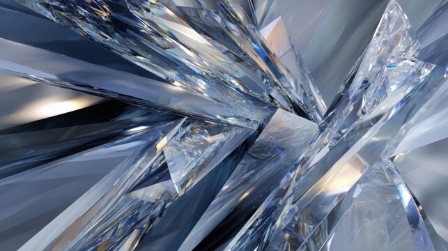 crystal shards rotating in space, transparent glass-like materials, cold tones, reflections and refractions, minimalistic composition 