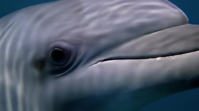 Dolphin's eye A close-up on a gray, mottled dolphin's face underwater, focusing on its eye