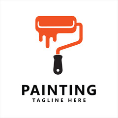 Simple red paint roller logo design