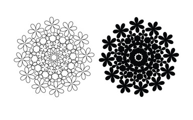  Decorative floral mandala geometric pattern in black and white symmetrical style