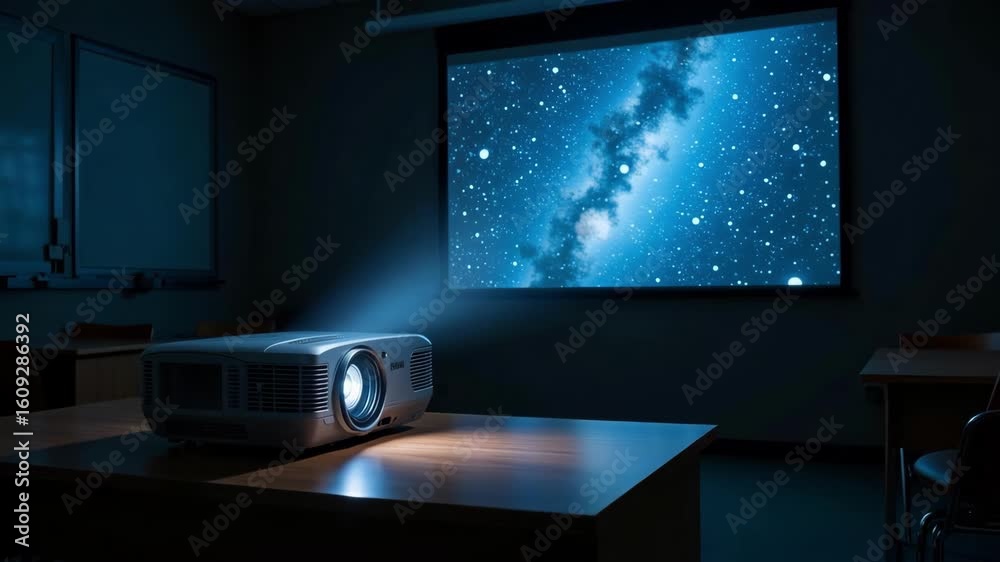 Canvas Prints stunning projector display reveals a captivating star map in a dark classroom setting, perfect for e