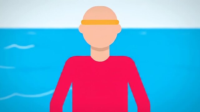 Simplified flat illustration of person in water wearing a headband and red shirt