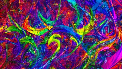 Abstract swirling rainbow pattern with a colorful, psychedelic fractal design