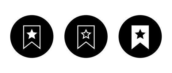 Bookmark star icon set in black circle. Favorite label and save tag symbol