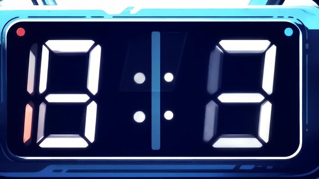 Close-up of a digital clock display showing 1818 with blue casing and light details