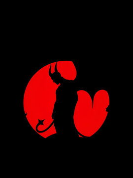 silhouette of a devil with horns on red circle background