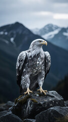 Fototapeta premium Mythical Eagle with Crystalline Plumage on a Rocky Mountain Overlook